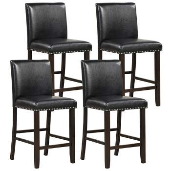 Tangkula Set of 4 Bar Stools PVC Leather Counter Height Chairs for Kitchen Island Black