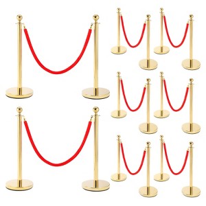 Garvee 4 Pcs Silver Stanchions Posts, Stainless Steel Stanchion with 6.6ft Red Velvet Rope, Crowd Control Barriers with Ball Top and Concrete Base - 1 of 4