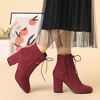 Allegra K Women's Lace Up Quilted Side Zip Soft Lining Chunky Heel Ankle Booties - 2 of 4
