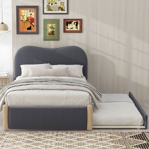 YOOCOZZ Twin Size Upholstered Platform Bed with Arc-Shaped Headboard and Twin Size Trundle - 1 of 4