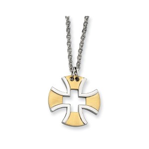 Black Bow Jewelry Stainless Steel and Gold Tone Maltese Cross Necklace - 18 Inch - 1 of 4