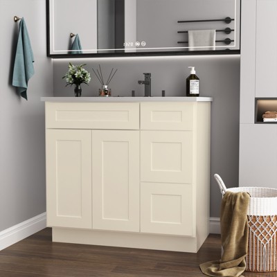DOMETOUR 36 in. W x 21 in. D x 34.5 in. H in Antique White Plywood Ready to Assemble Floor Vanity Sink Base Kitchen Cabinet with Right Door