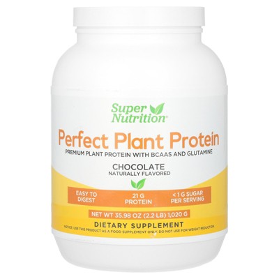 Super Nutrition Perfect Plant Protein with Pea Protein Isolate, BCAAs, Cranberry Seed, Chia Seed, and Sacha Inchi Seed, Chocolate, 2.2 lbs (1,020 g)