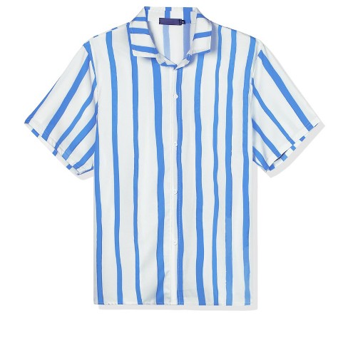 Lars Amadeus Men's Summer Striped Shirts Short Sleeves Button Down Beach  Color Block Shirt Large Blue White : Target