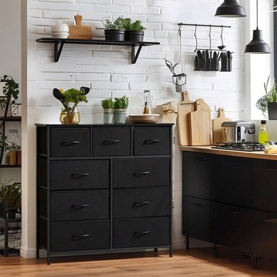 SKRAN 9 Tall Fabric Clothes Cabinet Storage, Wood Top Surface Table Chest Of Drawers, Living Room, Hallway, Porch,Kids Bedroom Dresser