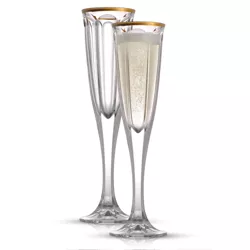 JoyJolt Windsor Crystal Champagne Glasses  - Set of 2 Modern Stemmed Flute Glass Set with Gold Rim - 4.3 oz