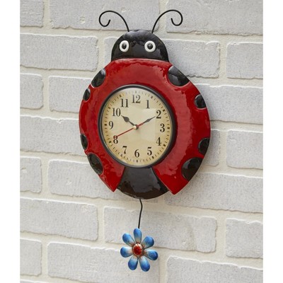 Lakeside Metal Ladybug Pendulum Wall Mounted Clock - Indoor Gardening Accent