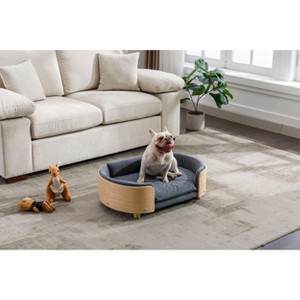 Mocamel Scandinavian style Elevated Dog Bed Pet Sofa With Solid Wood legs and Bent Wood Back, Velvet Cushion,Mid Size - 1 of 4