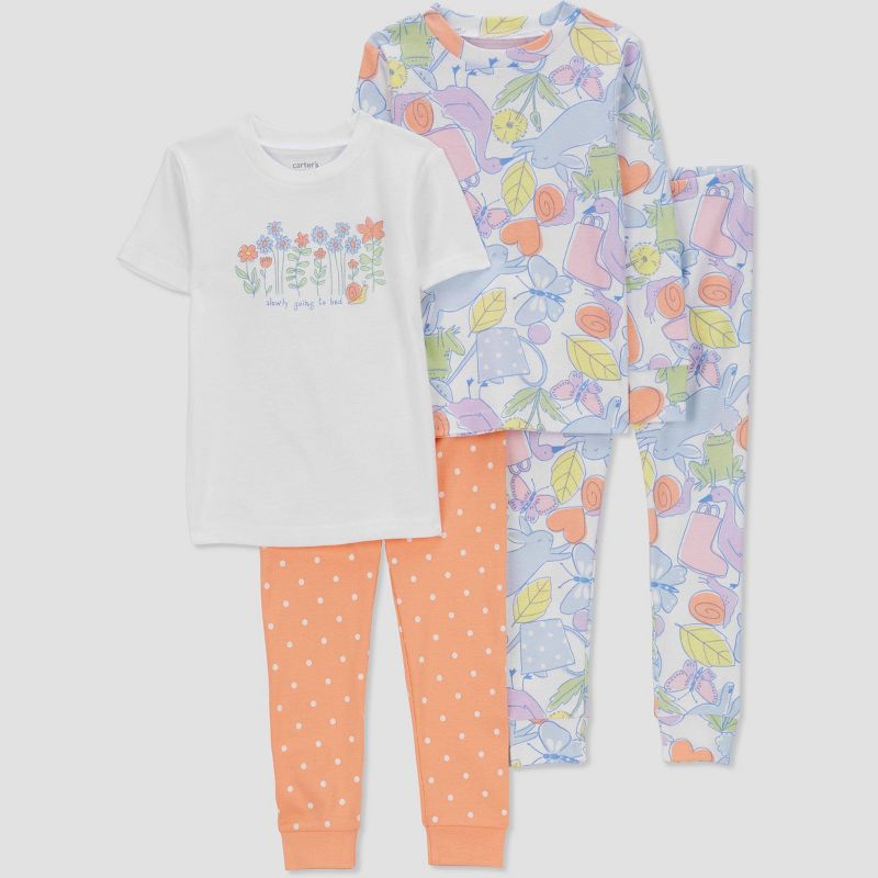 Carter&#39;s Just One You&#174; Toddler Girls&#39; Polka Dots &#38; Floral Printed Pajama Set - Orange/Blue/White, 1 of 5