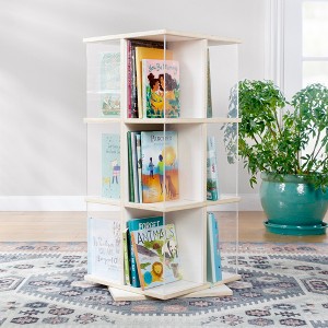 Guidecraft EdQ Rotating Book Display: 3-Tier 360 Spinning Wooden Bookshelf for Kids with Acrylic Shelves for Classroom or Bedroom - 1 of 4