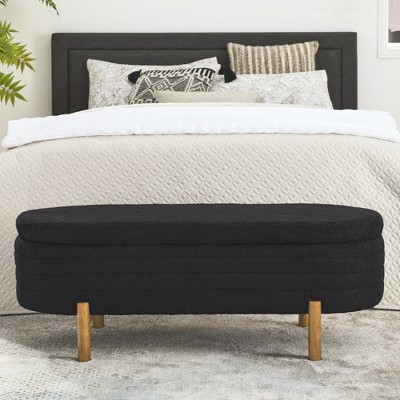 Upholstered Ottoman Storage Bench Footstool, Rubber Wood Leg, Beige/Black/Green/Orange-ModernLuxe