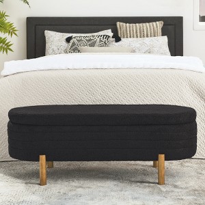 Upholstered Ottoman Storage Bench Footstool, Rubber Wood Leg, Beige/Black/Green/Orange-ModernLuxe - 1 of 4