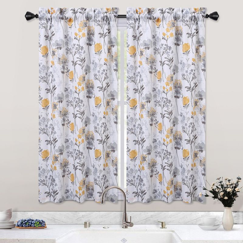 Watercolor Floral Print Rod Pocket Short Cafe Kitchen Curtains, 1 of 6