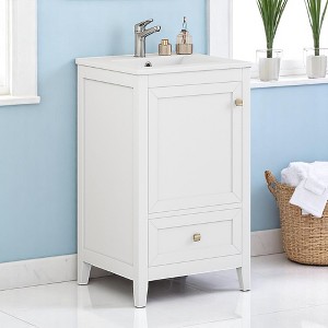 Mshliw 20" Bathroom Vanity with Ceramic Sink, Soft Closing Door, Storage Rack, and Drawer - Freestanding Design - 1 of 4
