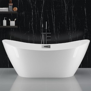Whizmax Freestanding Bathtub, White Acrylic Streamline Stand Alone Soaking Bath Tubs for Adult with Overflow and Drain in Chrome - 1 of 4