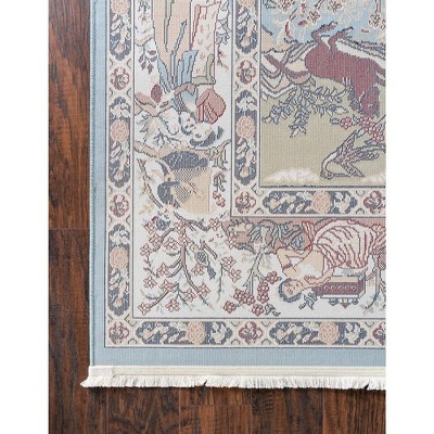 Blue and Tan Floral Synthetic Indoor Runner Rug
