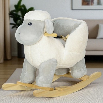 Mshliw Soft Plush Lamb Rocking Horse for Toddlers 1-3 with Seat Belt, Pedals, Realistic Sheep Sounds, Comfortable Ride-On Base, Halloween gift