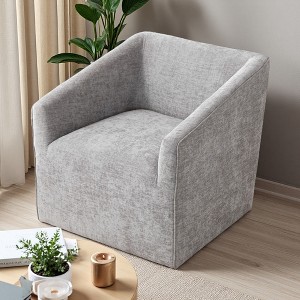 Chenille Modern Barrel Swivel Accent Chair with Metal Base and Comfortable Armrests - 1 of 4
