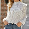 Anna-Kaci Women's Long Sleeve Polka Dot Blouse with High Smocked Neckline and Flowing Relaxed Fit - 3 of 4
