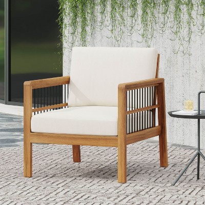 Sapphtopaz Patio Dining Chairs Wood Patio Chairs with Waterproof Thick Cushion, Unique Back Design for Garden, Patio, Lawn
