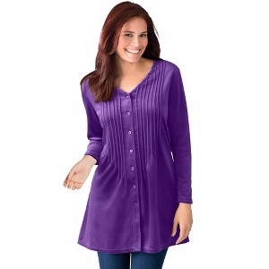 Woman Within Women's Plus Size Knit Velour Tunic Shirt In A Comfortable A-Line With Pintucks - 1 of 4