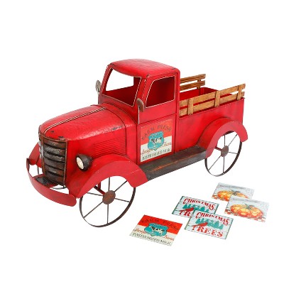 GIL 42-Inch-Long Solar Lighted, Metal and Wood Antique Red Truck with 3 Season Magnets