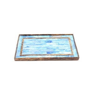 SEVOBAL Serving Platters Striped Wooden Large Rustic, Mango Wood Platters for Cakes, Appetizers, Desserts and Others, Blue, 12"*7.25"*0.8" - 1 of 4