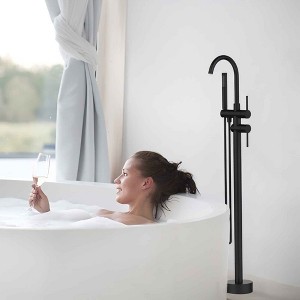 Brushed Nickel Floor Mounted Bathtub Faucet Set Tub Filler Shower Portable Head Rotatable Nozzle - 1 of 4
