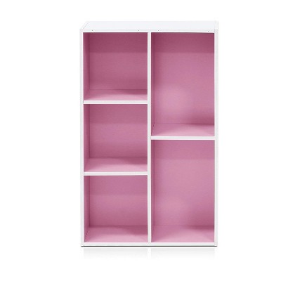 Chic White & Pink 5-Cube Wooden Organizer Shelf