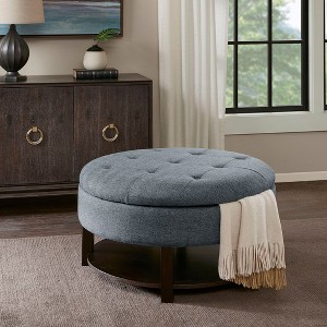 NicBex Round Polyester Storage Ottoman Bench,Upholstered Storage Ottoman with Button-Tufted Design,Storage Bench for Living Room,Bedroom - 1 of 4