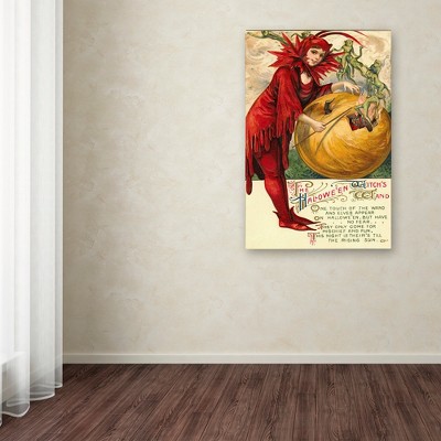 Vintage Halloween Poster Canvas Art with Pumpkin and Elves
