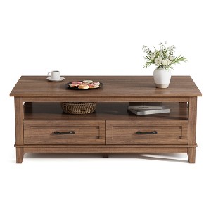 Living Room Coffee Table with Storage Drawers, Farmhouse Coffee Table, Heavy Duty Table Metal Handles for Living Room Office - 1 of 4