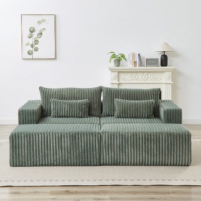 NicBex Couches for Living Room Loveseat with Ottomans Corduroy Fabric Modular Sectional Sofa Comfy Deep Plush Couch with Ottomans and 2 Pillows