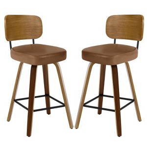 Bekrvio Swivel Counter Height Bar Stools Set of 1/2/3/4,26" Faux Leather Upholstered Bar Stools with Back & Bent Wood Frame for Kitchen Island - 1 of 4