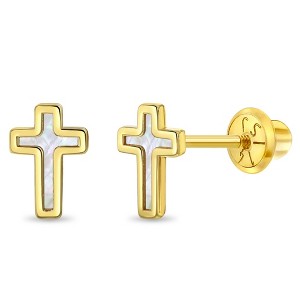 Girls' Mother of Pearl Cross Screw Back 14k Gold Earrings - In Season Jewelry - 1 of 4