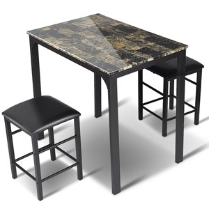 Tangkula 3 Pieces Counter Height Table Set 2 Chairs Bar Dining Room Faux Marble - 1 of 4