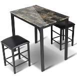Tangkula 3 Pieces Counter Height Table Set 2 Chairs Bar Dining Room Faux Marble