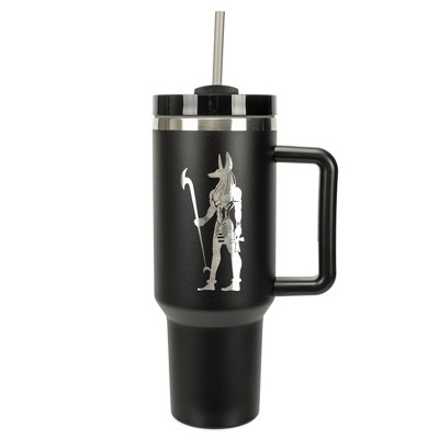 Elanze Designs 40 Ounce Travel Tumbler With Straw and Lid Stainless Steel Double Wall Insulated Anubis Guardian of the Afterlife Black
