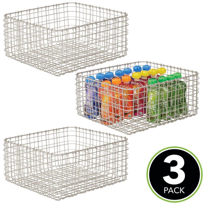 mDesign Metal Wire Food Organizer Storage Bins, 3 Pack, 2 of 9