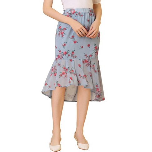 Allegra K Women's Floral High-Low Elastic Waist Ruffle Hem Flowy Midi Chiffon Skirt - image 1 of 4