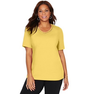 Catherines Women's Plus Size Suprema Crochet V-Neck Tee