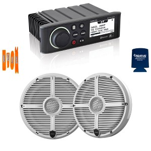 Fusion MS-RA70N Marine AM/FM/BT/NEMA2000 Stereo with 1 Pair Wet Sounds RECON 6-XWW High Output 6.5" Marine Coaxial Speakers, White Grill - 1 of 4