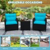Tangkula 3 Piece Patio Furniture Set Rattan Conversation Set w/Soft Seat & Back Cushions Tempered Glass Topped Coffee Table Turquoise - 4 of 4