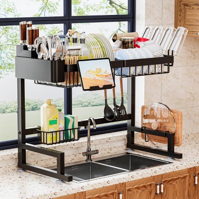 Over Sink Dish Drying Rack Adjustable 24-35.5" L x 12" W x 19-22" H, Large Dish Drainer
