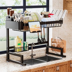 Over Sink Dish Drying Rack Adjustable 24-35.5" L x 12" W x 19-22" H, Large Dish Drainer - 1 of 4