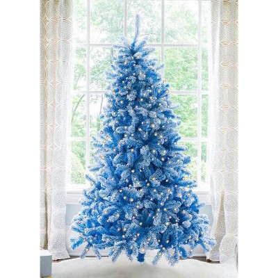 King Of Christmas Pre lit Snow Flocked Artificial Christmas Tree Blue Xmas Tree Duchess Flock With Warm White Led Lights Target