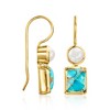 Ross-Simons Turquoise and 4.5-5mm Cultured Pearl Drop Earrings in 18kt Gold Over Sterling - 3 of 4