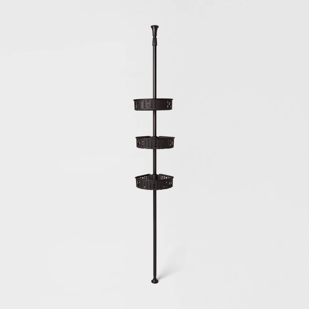 Photos - Bathroom Shelf Steel Corner Tension Pole Caddy Matte Black - Room Essentials™