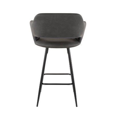 Set of 2 Gray Faux Leather Counter Stools with Black Metal Legs
