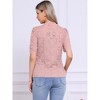INSPIRE CHIC Women's Floral Lace Mock Neck Puff Short Sleeve Elegant Blouse - 3 of 4